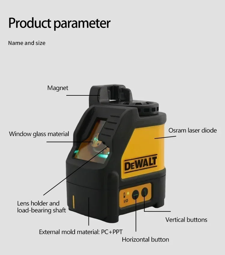 Nível laser DEWALT DW088CG com estojo, autonivelante, 30 m, linha cruzada verde, nível laser horizontal e vertical de 2 linhas.