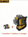 Nível laser Dewalt DW089LG com 3 lados e linhas verticais de 360 graus, horizontal, bateria de lítio de 12 V e luz verde para utilização no exterior.