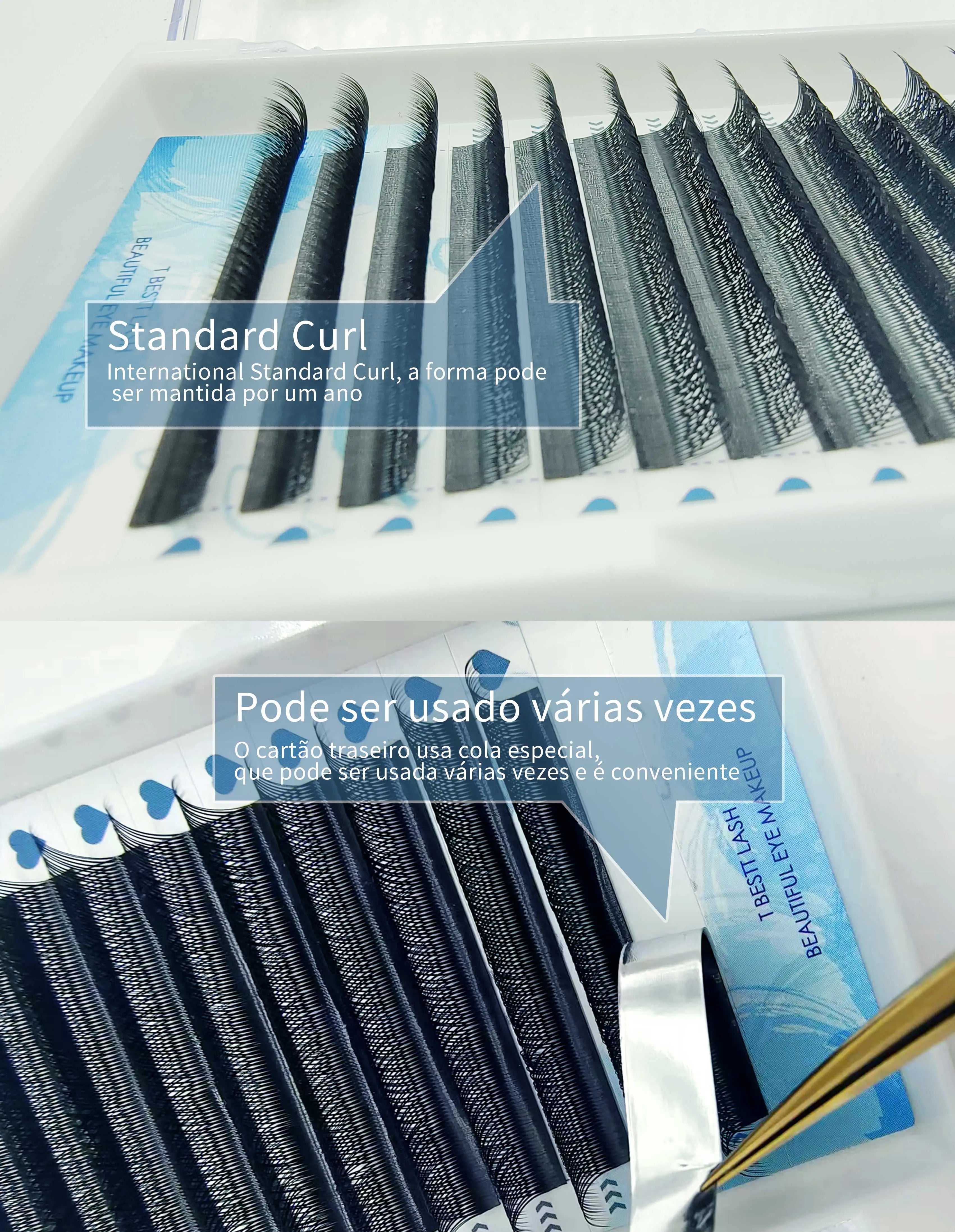 Extensões de pestanas postiças TBestt Matte Black 5D em formato W, volume pré-fabricado, efeito natural.