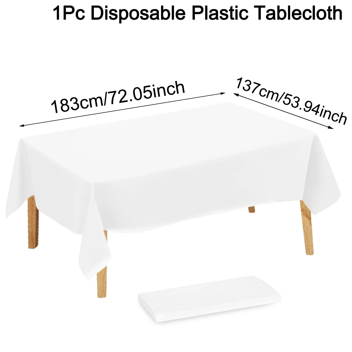 Toalha de mesa descartável em plástico, branca sólida, 183 x 137 cm, ideal para decoração de festas de aniversário, casamentos e mesas de jantar em casa.