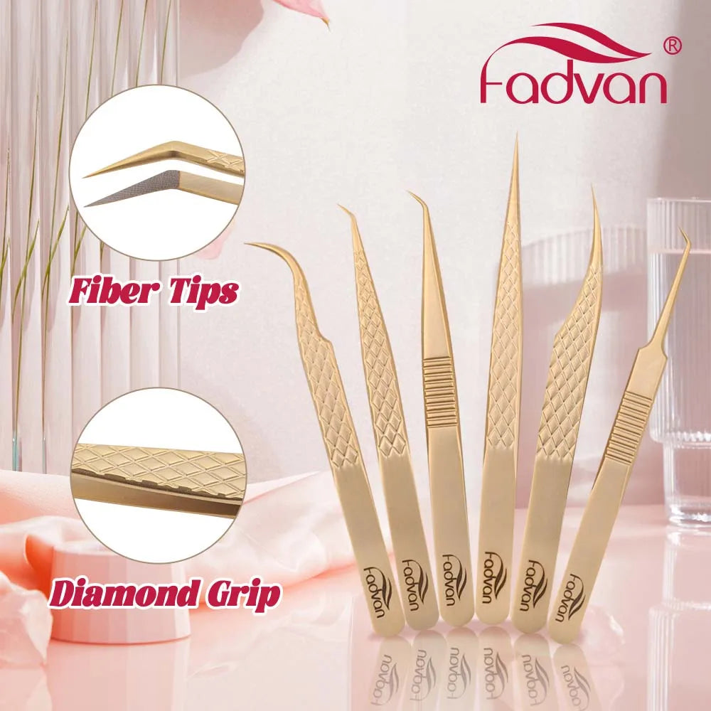 Pinça de precisão FADVAN com ponta de fibra para extensão de pestanas, pinça profissional para pestanas, antiestática e reta.
