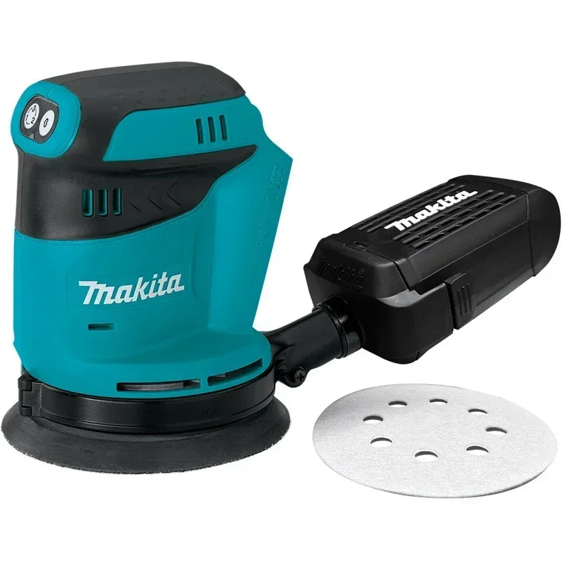 Lixadora orbital aleatória sem fios Makita DBO180Z 18V com bateria de iões de lítio recarregável para madeira, ideal para lixar e esmerilar.