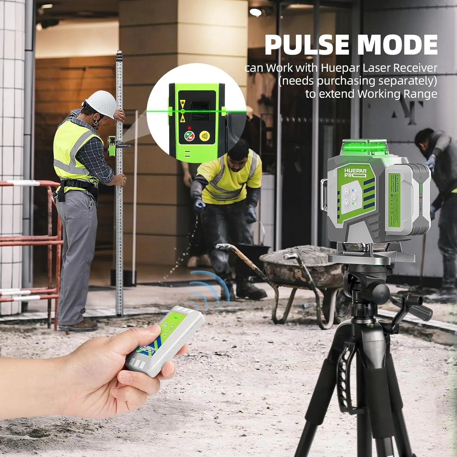 Nível laser profissional Huepar 4D com linhas cruzadas, precisão de 2 mm, autonivelante, laser verde, bateria de iões de lítio de 8000 mAh e suporte.