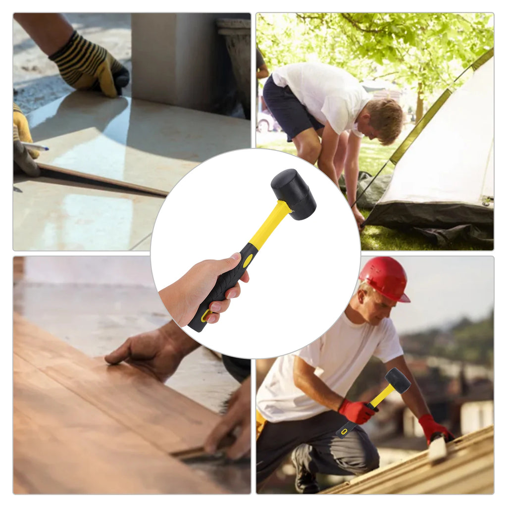 Martelo de borracha durável para campismo, pavimentos, estacas de tenda, trabalhos em madeira, golpes suaves sem danificar, ergonómico.