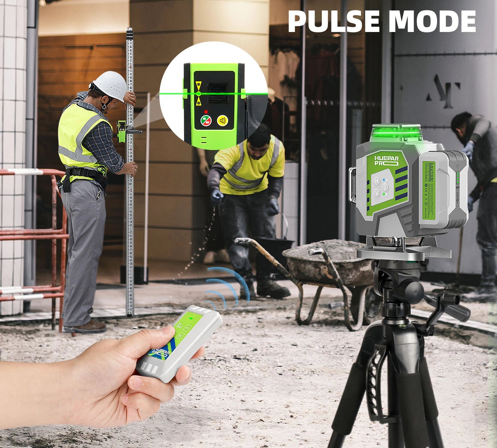 Nível laser profissional Huepar 4D com linhas cruzadas, precisão de 2 mm, autonivelante, laser verde, bateria de iões de lítio de 8000 mAh e suporte.