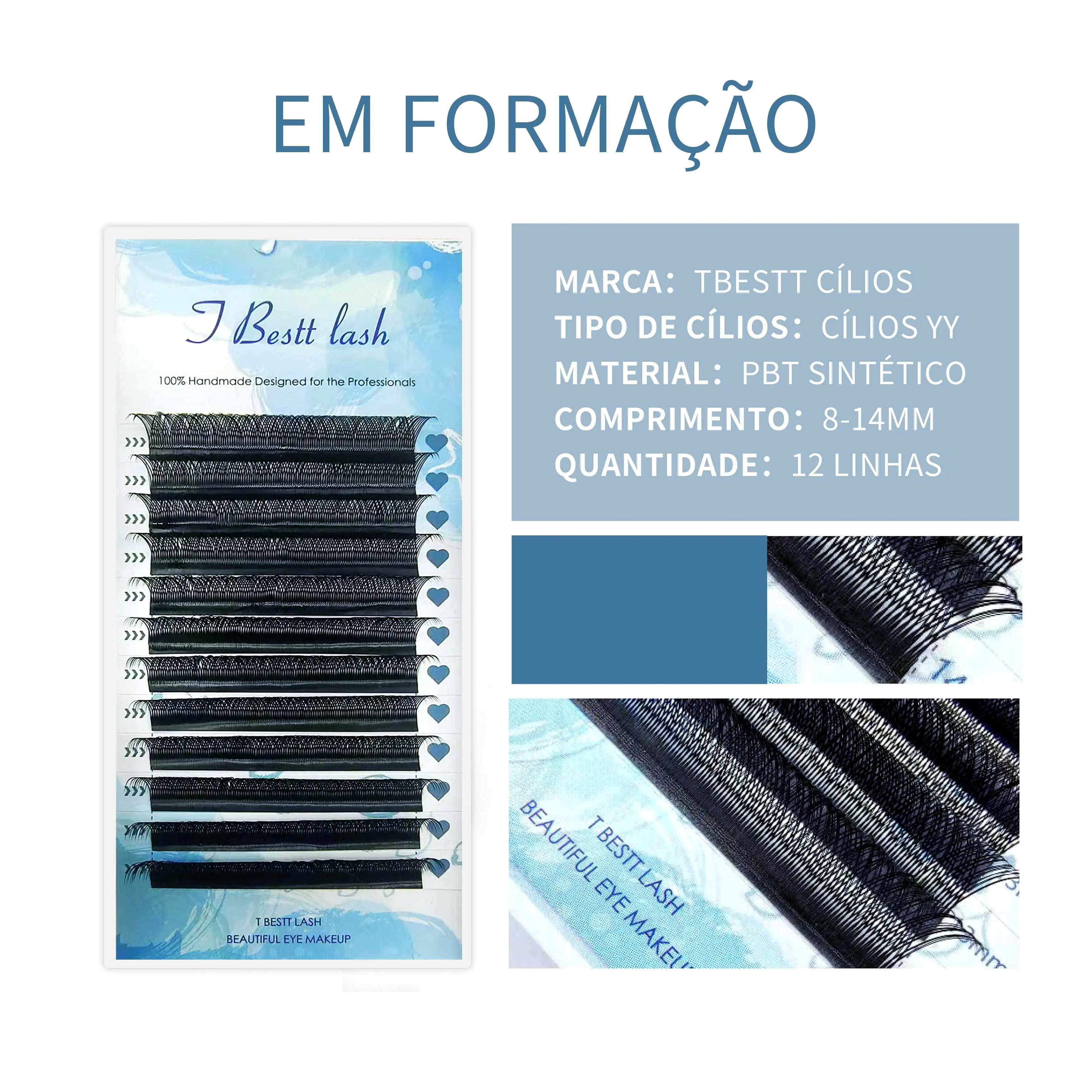 Extensões de pestanas postiças TBestt Matte Black 5D em formato W, volume pré-fabricado, efeito natural.