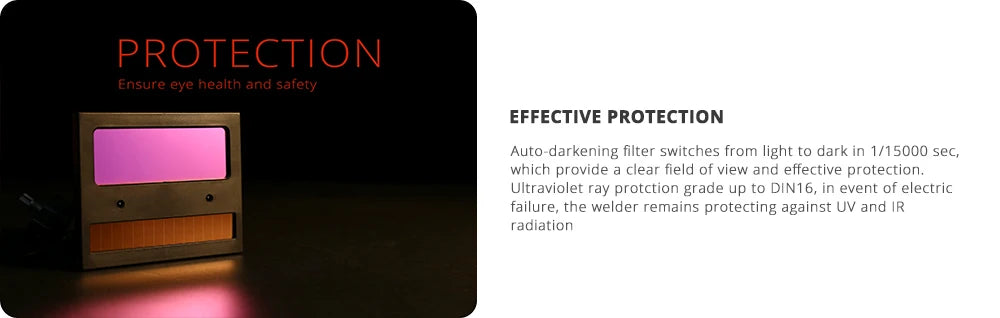 Máscara de soldadura elétrica DEKO com lente de escurecimento automático e alcance ajustável para máquinas de soldadura MIG e MMA.
