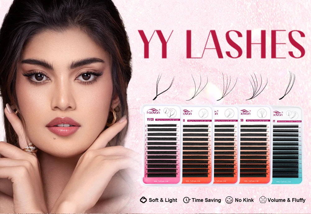 Pestanas postiças FADVAN em formato W, 2D, 3D, 4D, 5D, 6D, 7D e 8D, volume brasileiro, naturais e suaves, em formato YY.