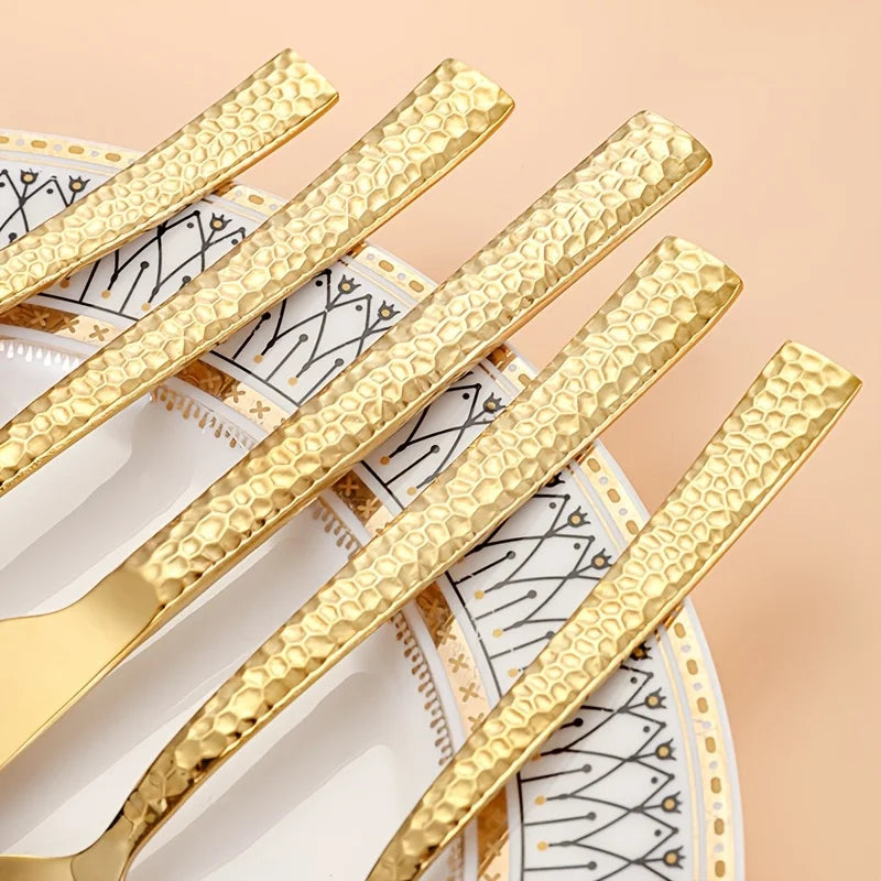 Conjunto de talheres de aço inoxidável 30 unidades, faca e garfo luxuosos dourados, podem ser lavados na máquina de lavar louça.