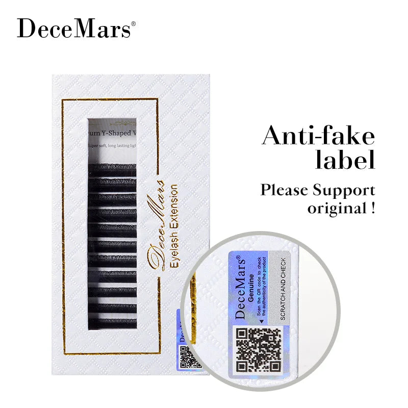 Extensão de pestanas DeceMars YY, comprimento de 6 mm a 18 mm, preta.