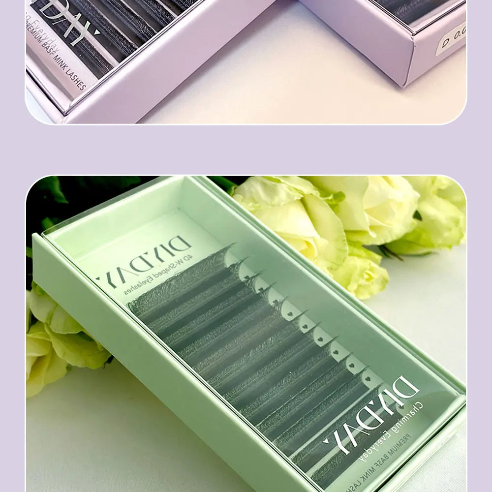 Extensões de pestanas DIYDAY em formato W, estilo Bloom, 3D, 4D, 5D, 6D, 7D e 8D, com textura natural e macia, em forma de leque.