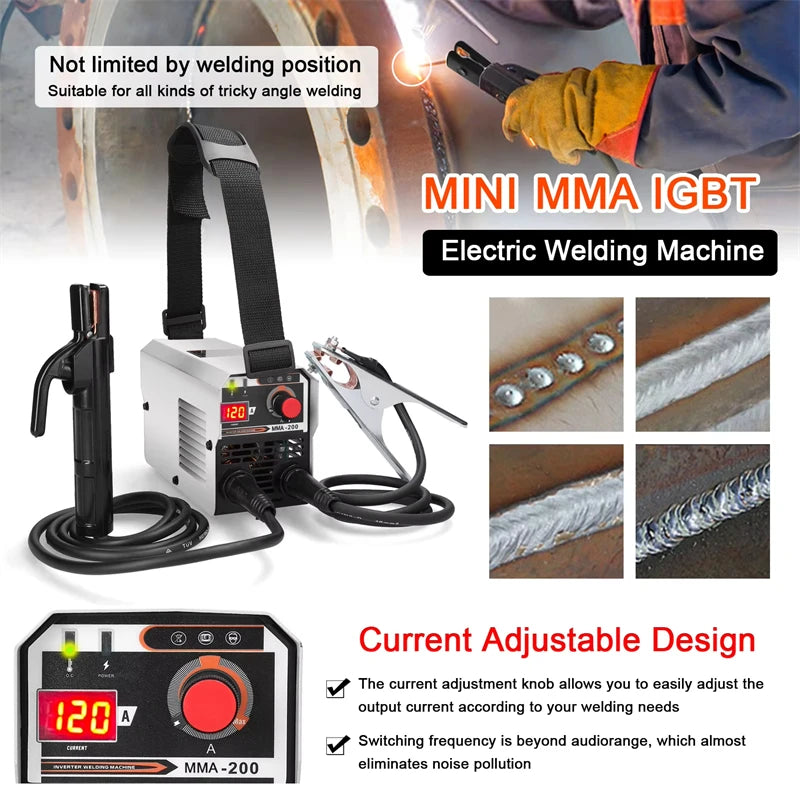 Máquina de soldadura MIG/MMA 2 em 1 com inversor IGBT DC, alimentação automática de arame, soldadura por contacto e soldadura por arco com proteção gasosa.