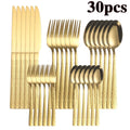 Conjunto de talheres de aço inoxidável 30 unidades, faca e garfo luxuosos dourados, podem ser lavados na máquina de lavar louça.