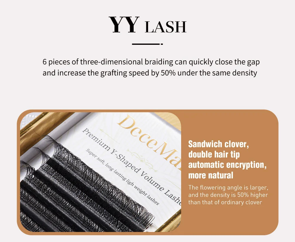 Extensão de pestanas DeceMars YY, comprimento de 6 mm a 18 mm, preta.