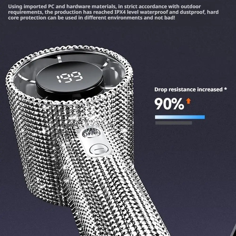 Ventilador portátil de mão com visor digital, 199 velocidades, com strass para pendurar ao pescoço, ideal para a praia.