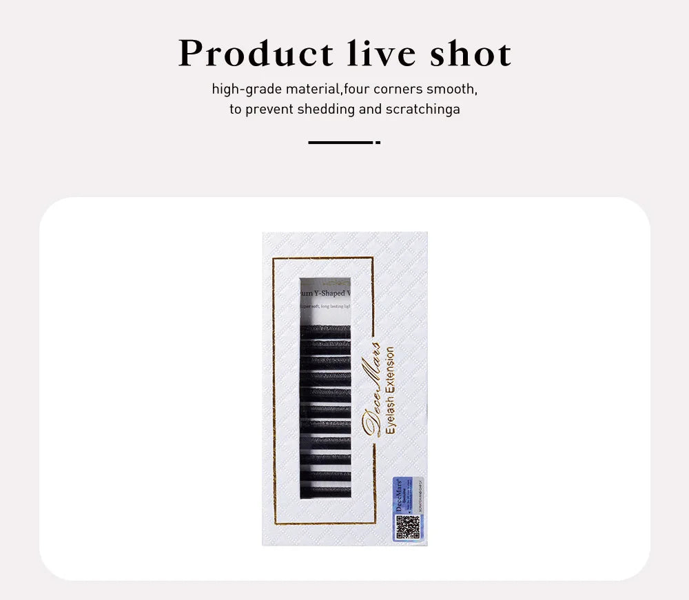 Extensão de pestanas DeceMars YY, comprimento de 6 mm a 18 mm, preta.