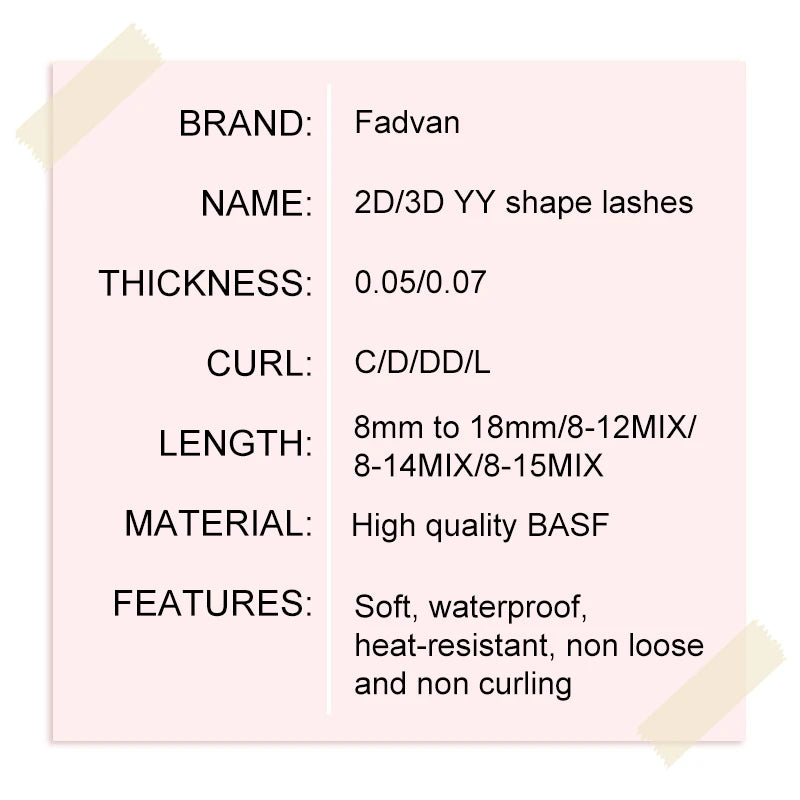 Extensão de pestanas FADVAN YY Shape 2D/3D Faux Mink L+/L/LU(M)/C/D/DD 8-15mm Preto/Castanho, Pestanas postiças pré-fabricadas com ponta dividida