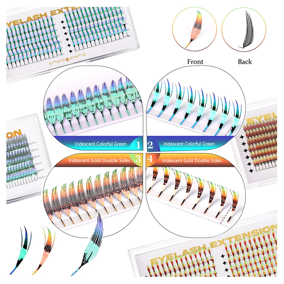 Nova moda de pestanas postiças brilhantes com efeito de espiral, estilo manga, holográficas e coloridas, perfeitas para o Natal.