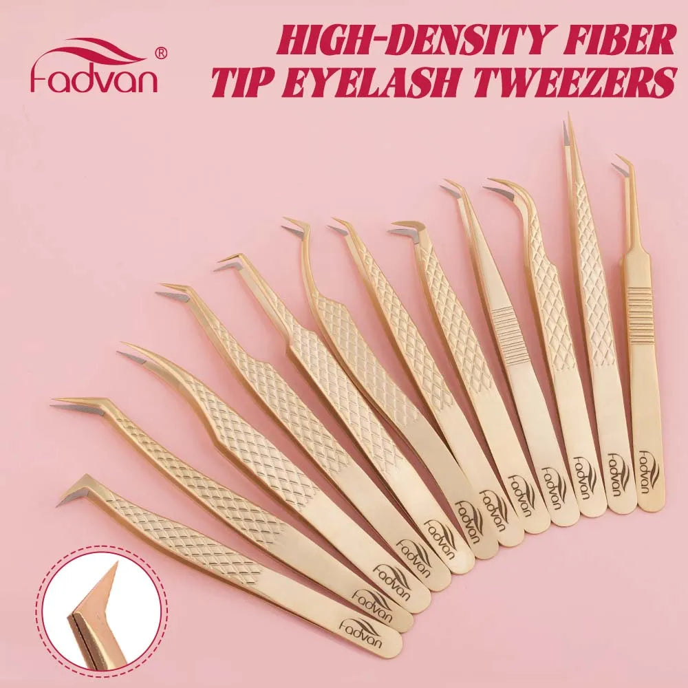 Pinça de precisão FADVAN com ponta de fibra para extensão de pestanas, pinça profissional para pestanas, antiestática e reta.
