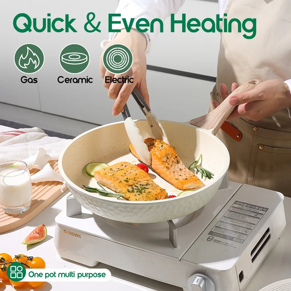 Conjunto de panelas e frigideiras antiaderentes, 10 peças, conjunto de panelas, panela de chef com protetores de panela, seguro para máquina de lavar louça