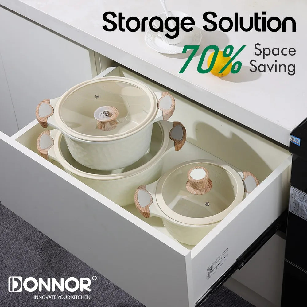 Conjunto de panelas e frigideiras antiaderentes, 10 peças, conjunto de panelas, panela de chef com protetores de panela, seguro para máquina de lavar louça