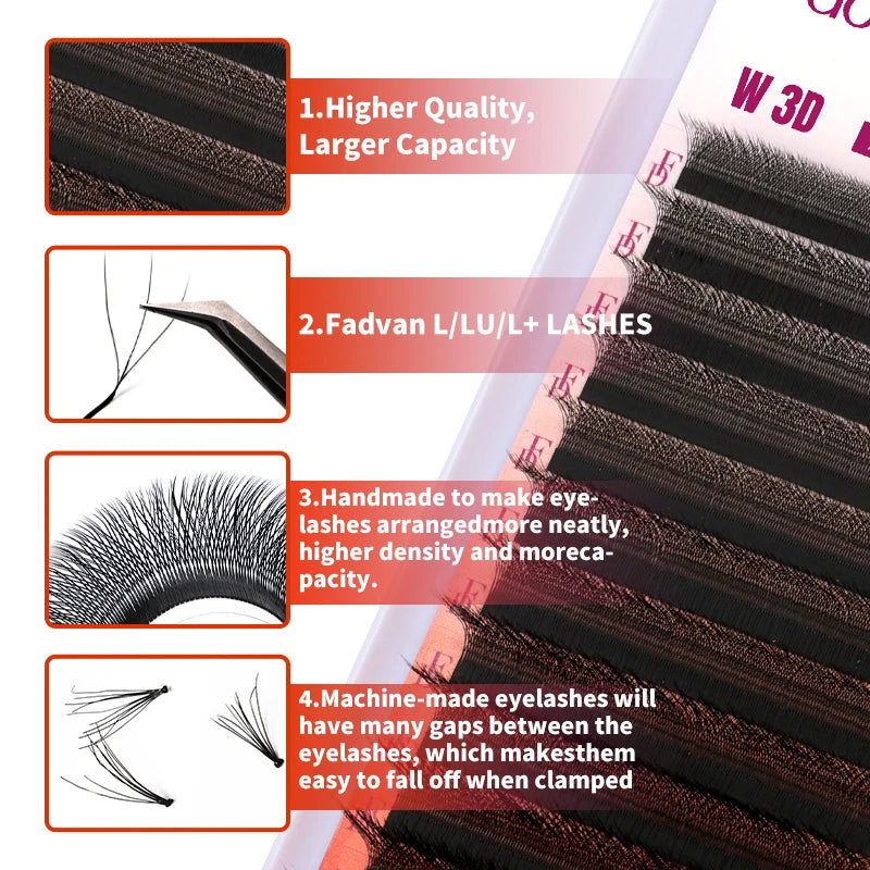 FADVAN L/ L+/LU (M) Curvatura YY 3D 4D 5D 6D Fox Lashes Formato W Extensão de Pestanas
