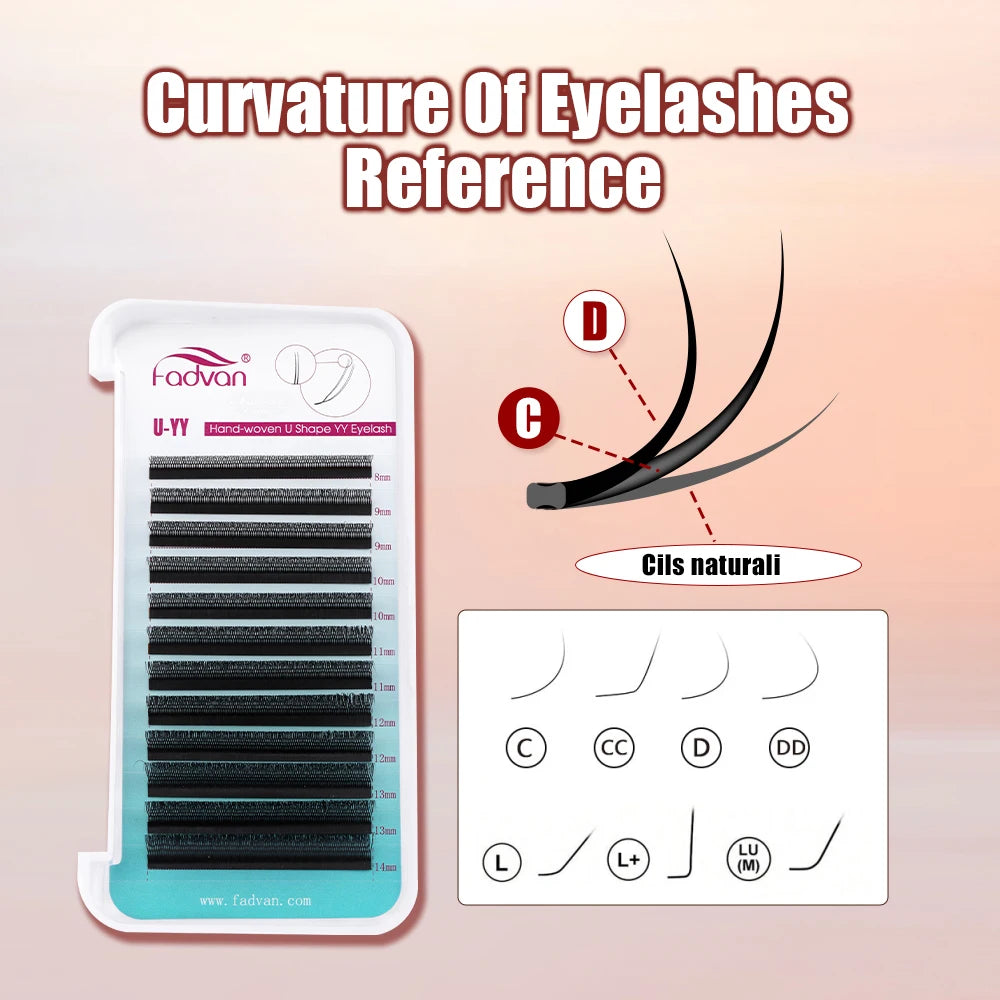 Pestanas postiças Fadvan em forma de U, com pontas espigadas em forma de flor paralela YY, ideais para cosplay. Pestanas 2D YY com volume pré-fabricado.