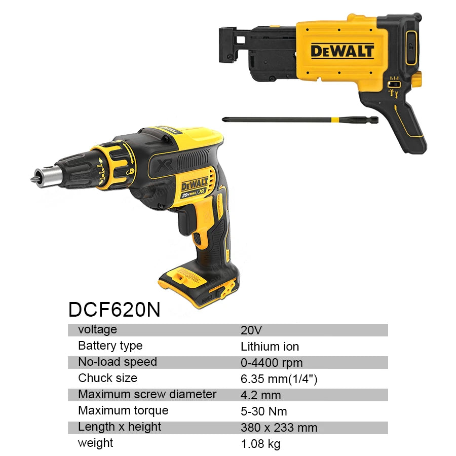 Aparafusadora sem fio DEWALT 1/2 peças para gesso cartonado, 20V, com rotação de 360° e acessório sem escovas (ferramenta sem bateria) DCF620N/DCF6202