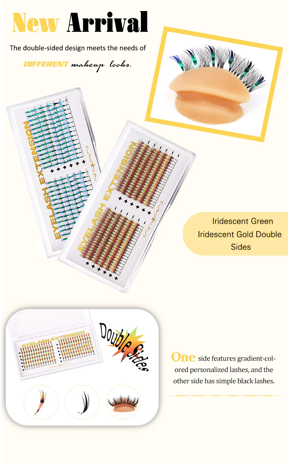 Nova moda de pestanas postiças brilhantes com efeito de espiral, estilo manga, holográficas e coloridas, perfeitas para o Natal.