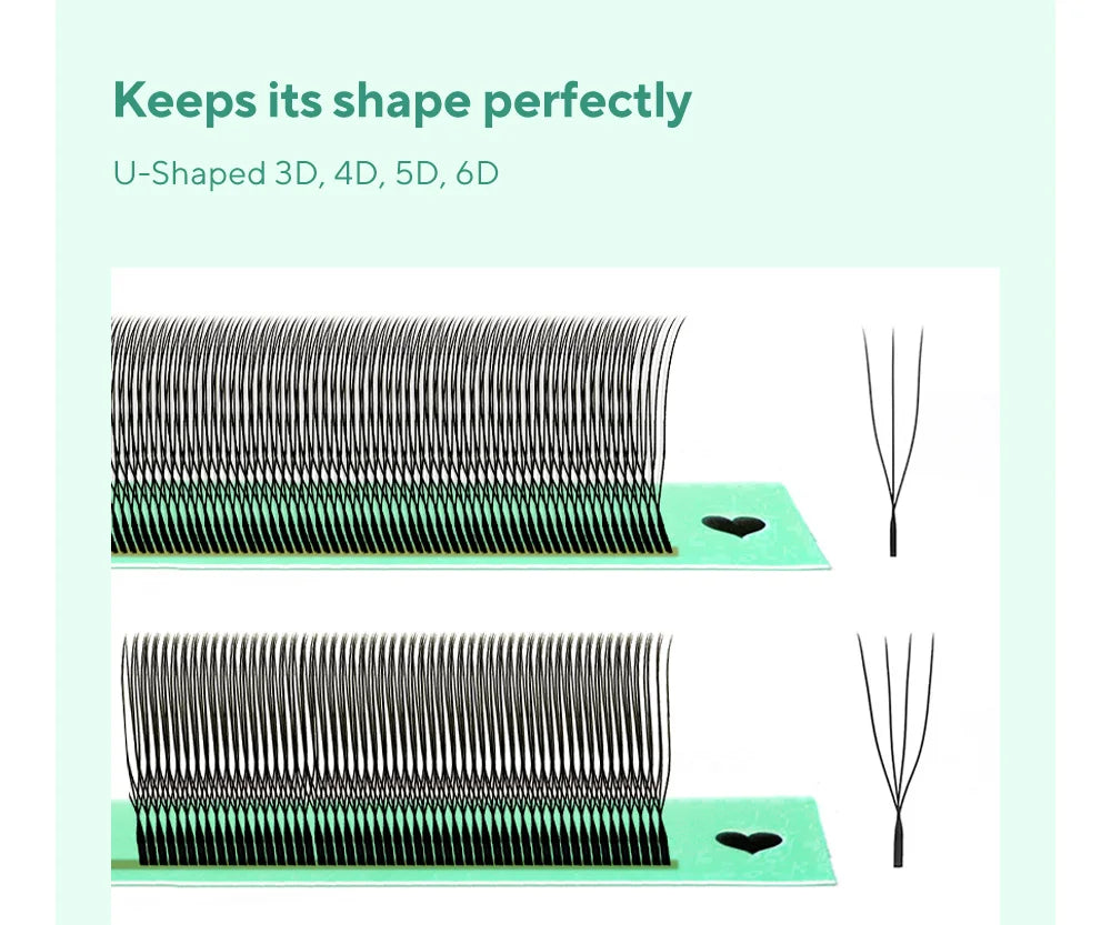 Extensão de pestanas DIYDAY estilo U 3D 4D 5D 6D, feitas à mão com fibra BASF PBT.