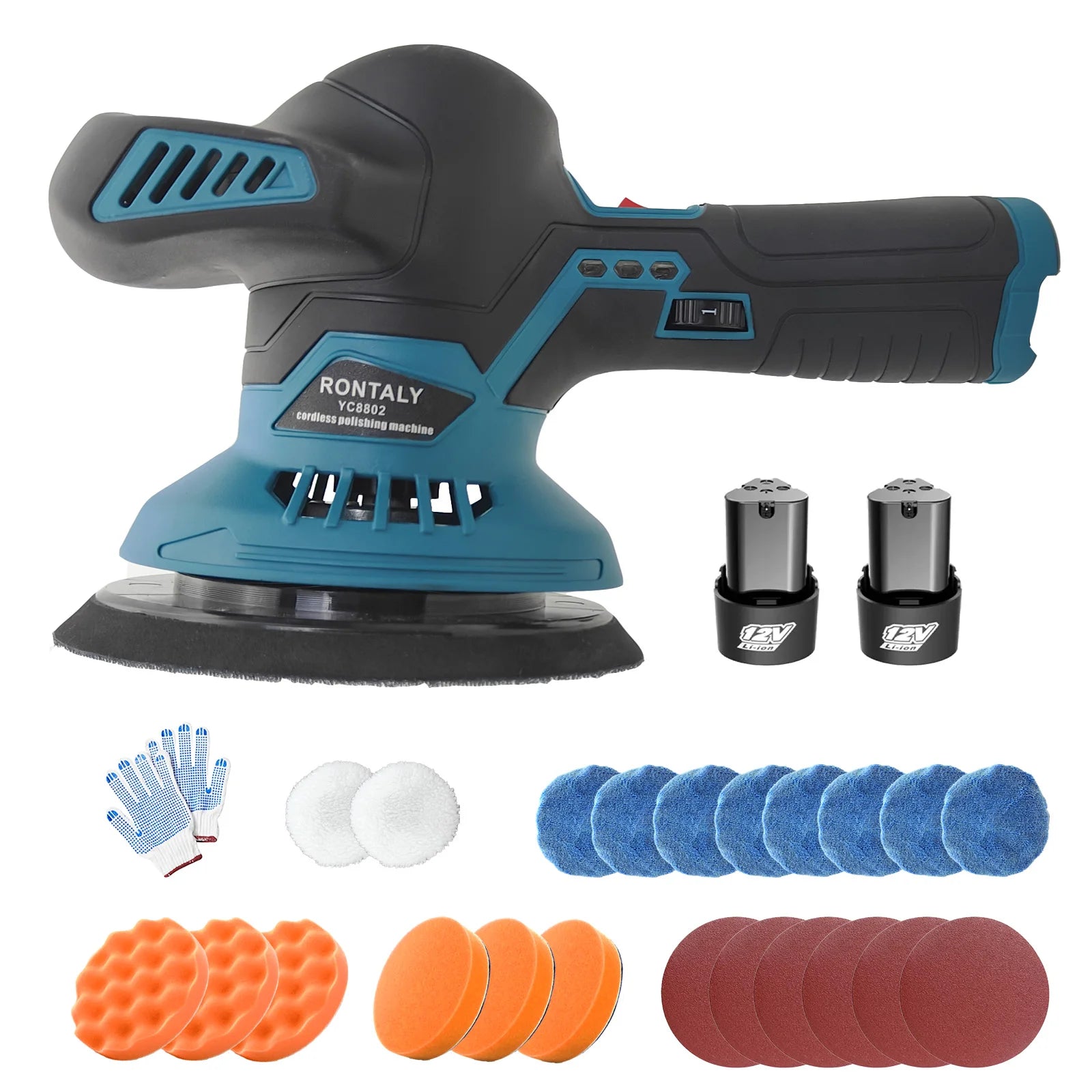 Polidora automóvel orbital de 12 V com 6 velocidades variáveis para limpeza detalhada e remoção de riscos.