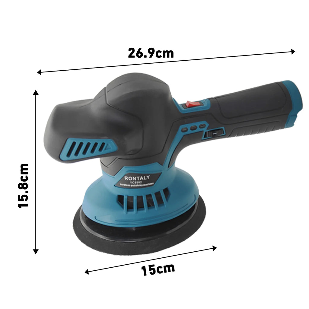 Polidora automóvel orbital de 12 V com 6 velocidades variáveis para limpeza detalhada e remoção de riscos.