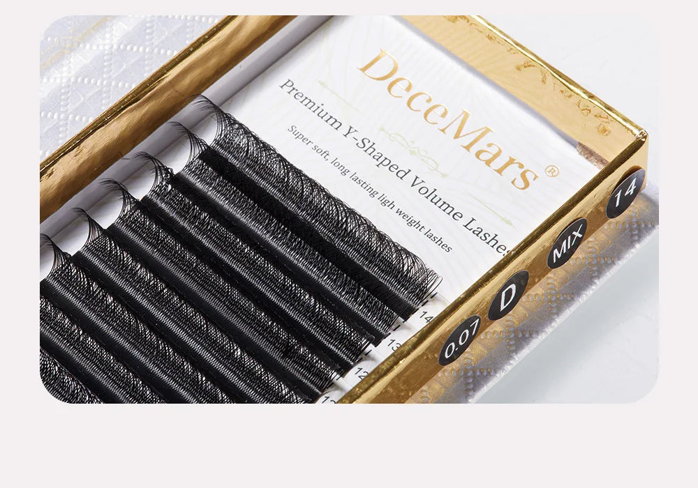Extensão de pestanas DeceMars YY, comprimento de 6 mm a 18 mm, preta.