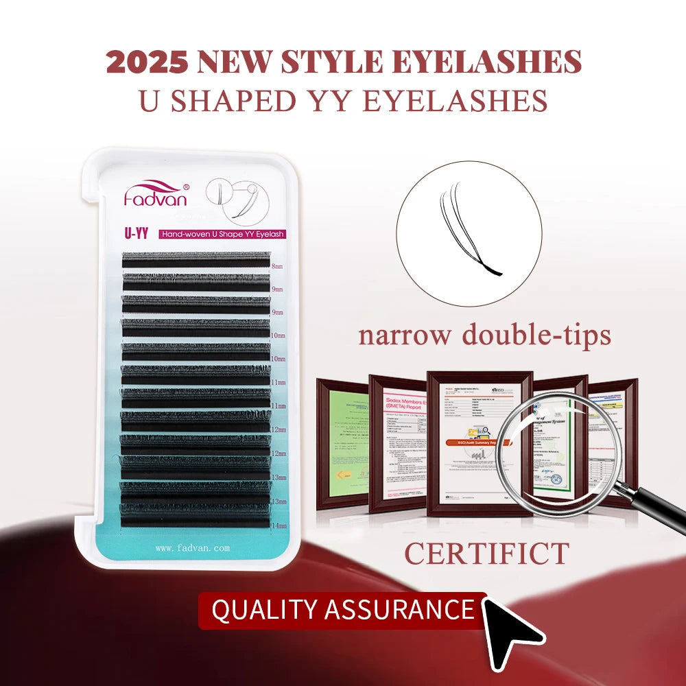 Pestanas postiças Fadvan em forma de U, com pontas espigadas em forma de flor paralela YY, ideais para cosplay. Pestanas 2D YY com volume pré-fabricado.