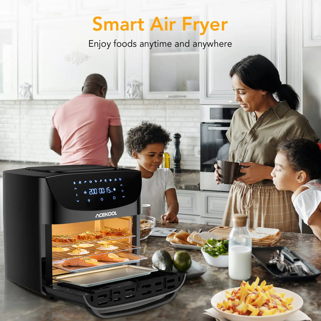 Fritadeira Elétrica Air Fryer 8 em 1 com Ecrã Táctil Digital, 1800W, Circulação de Ar Rápida, Mini Forno Sem Óleo com Acessórios