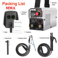Máquina de soldadura MIG/MMA 2 em 1 com inversor IGBT DC, alimentação automática de arame, soldadura por contacto e soldadura por arco com proteção gasosa.