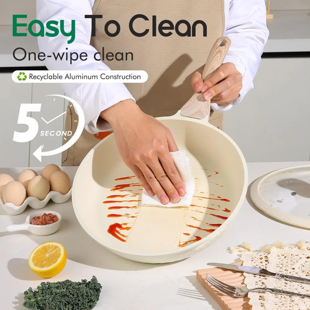 Conjunto de panelas e frigideiras antiaderentes, 10 peças, conjunto de panelas, panela de chef com protetores de panela, seguro para máquina de lavar louça