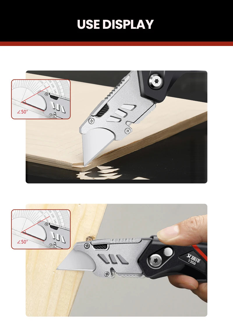 Estilete multifuncional retrátil AIRAJ com lâmina de aço resistente de 18 mm, ideal para cortes em papel, eletricista e uso profissional.