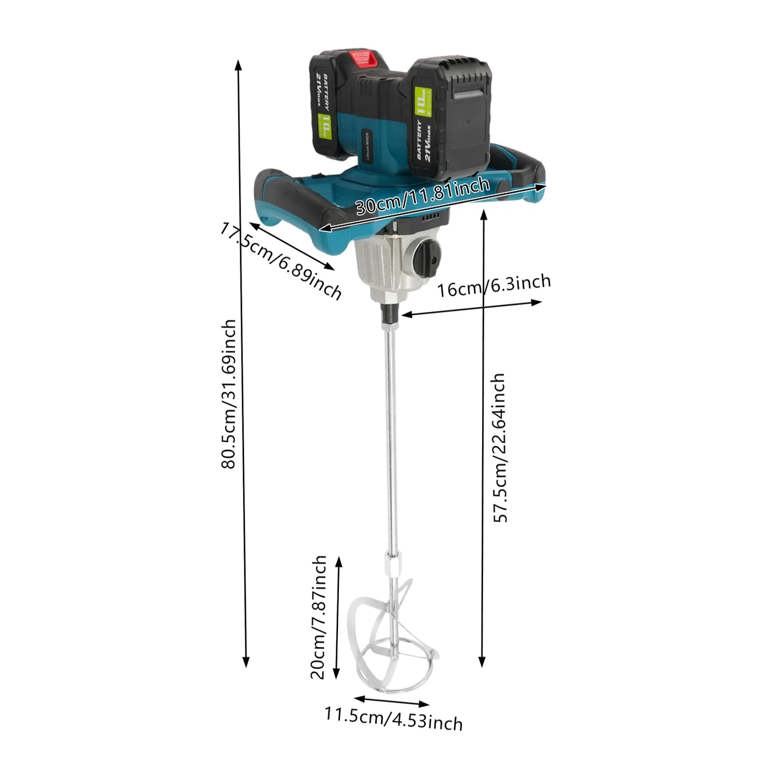 Misturador de argamassa e tinta manual sem fios moderno de 1200 W com motor sem escovas e 21 V, com estrutura mecânica de dupla velocidade.