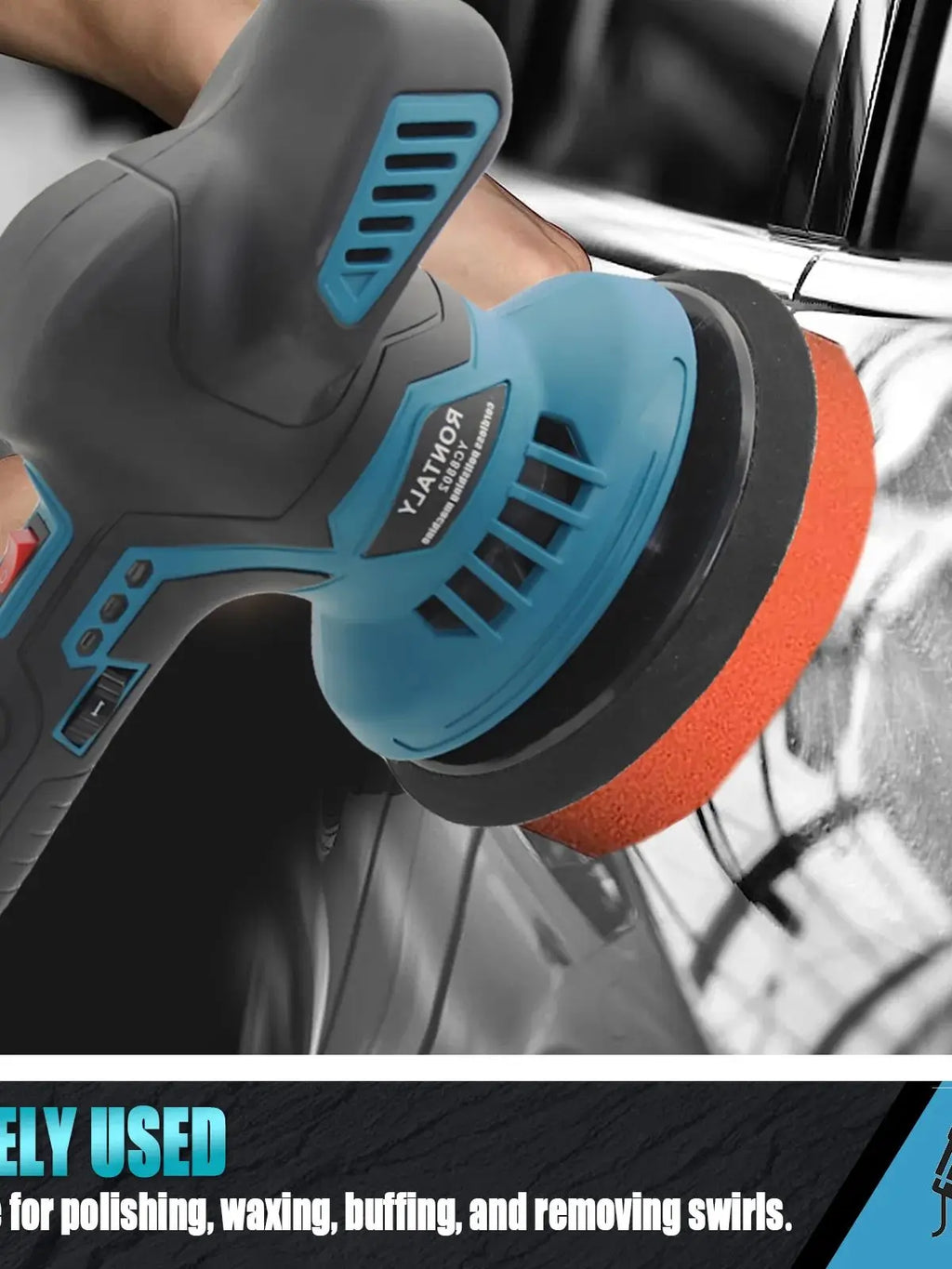 Polidora automóvel orbital de 12 V com 6 velocidades variáveis para limpeza detalhada e remoção de riscos.