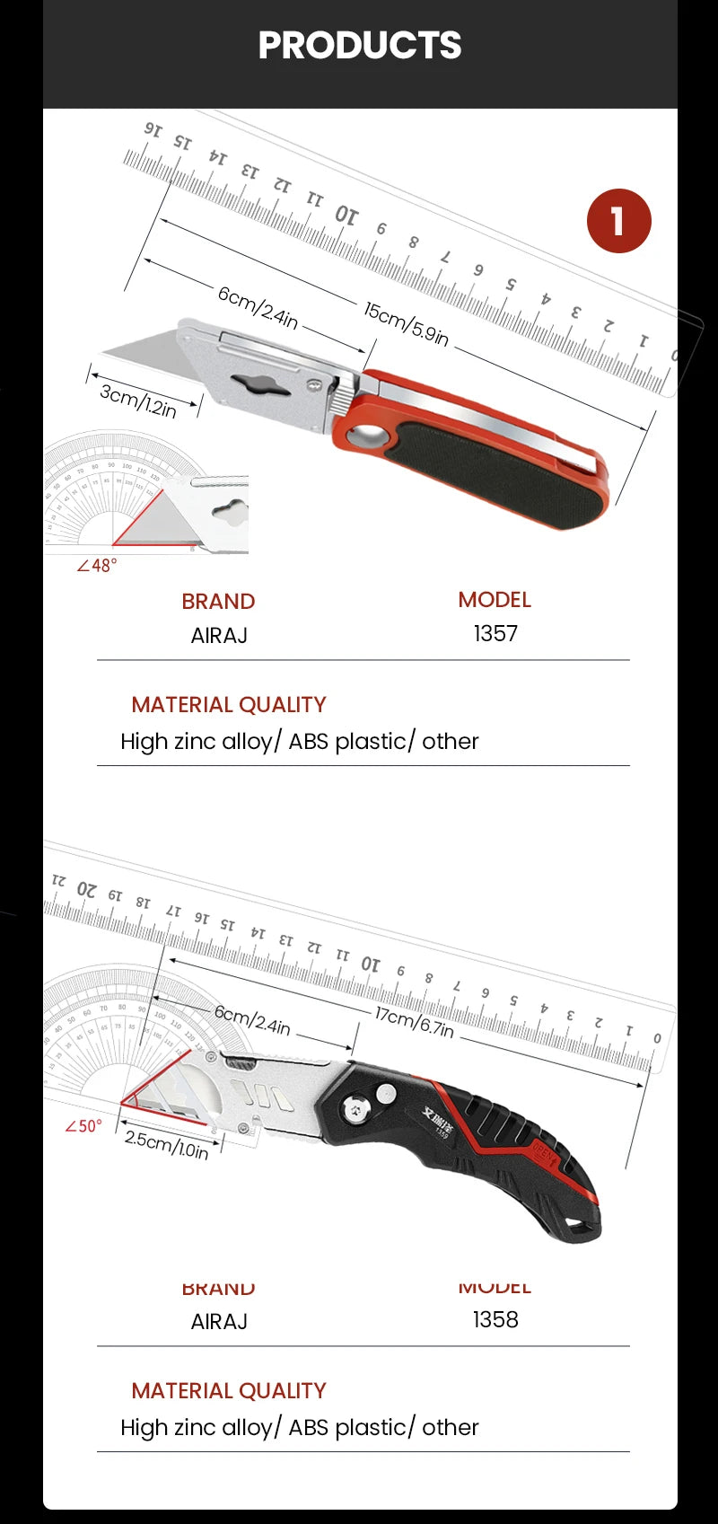 Estilete multifuncional retrátil AIRAJ com lâmina de aço resistente de 18 mm, ideal para cortes em papel, eletricista e uso profissional.