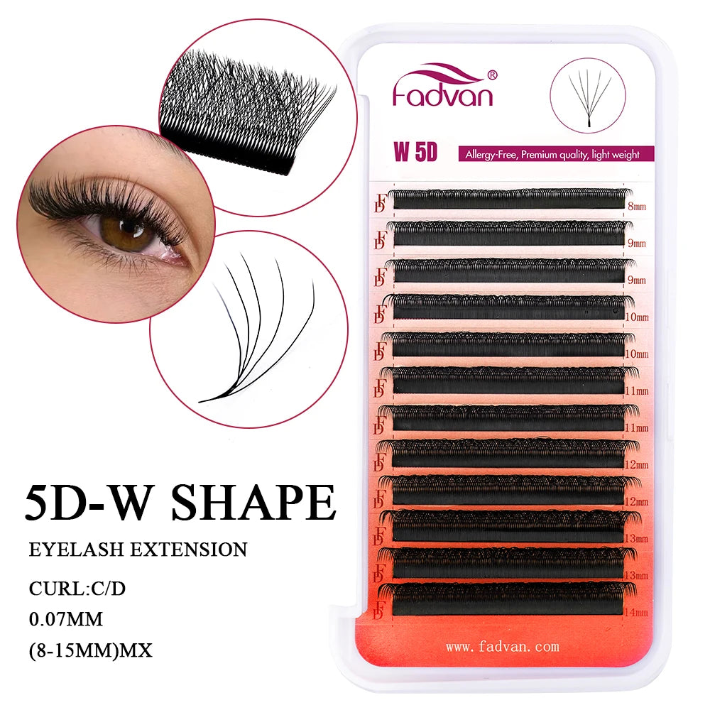 Pestanas postiças FADVAN em formato W, 2D, 3D, 4D, 5D, 6D, 7D e 8D, volume brasileiro, naturais e suaves, em formato YY.
