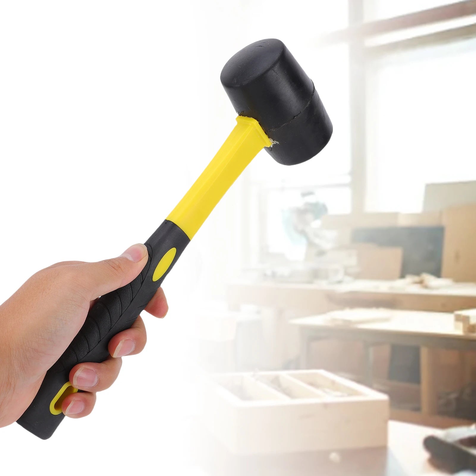 Martelo de borracha durável para campismo, pavimentos, estacas de tenda, trabalhos em madeira, golpes suaves sem danificar, ergonómico.
