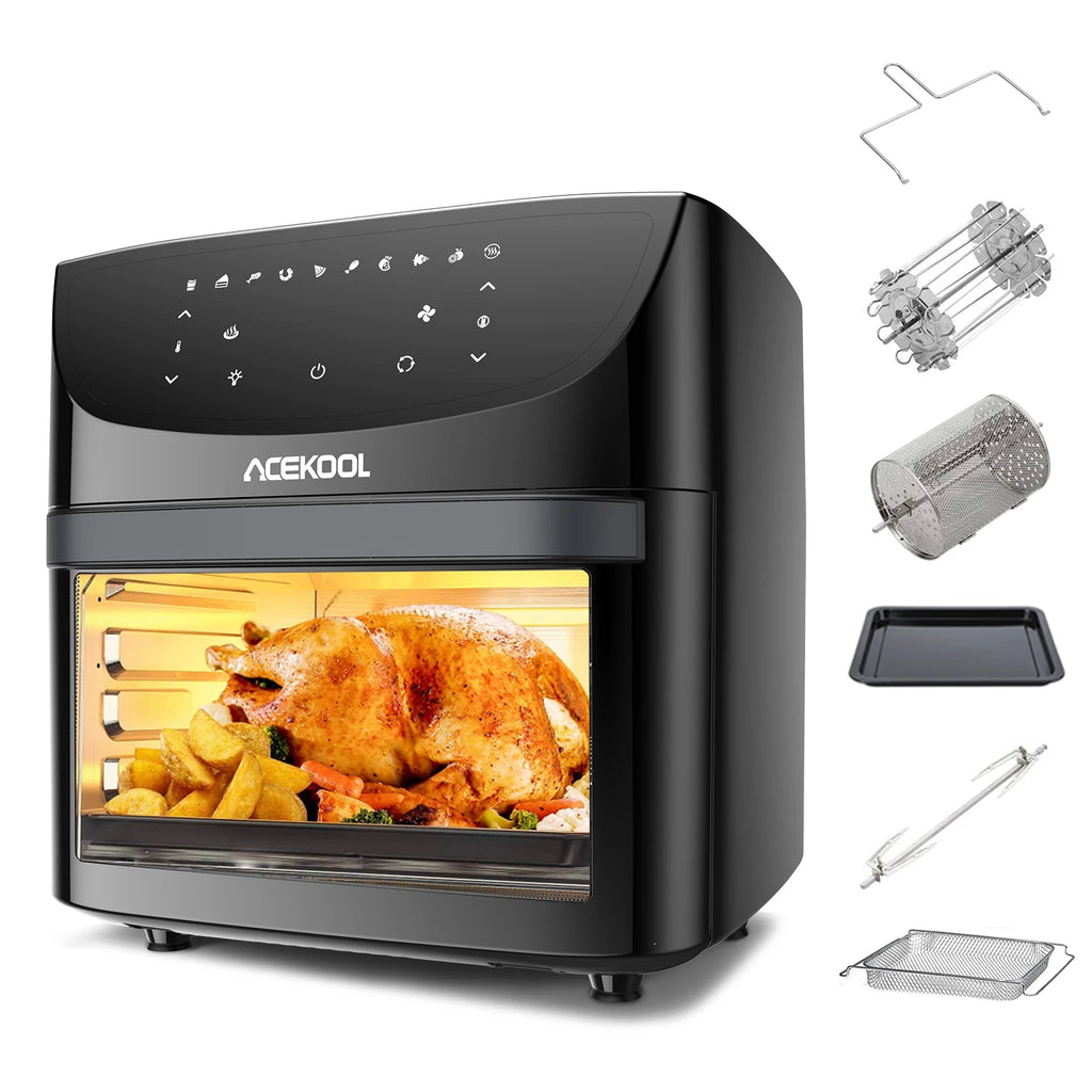 Fritadeira Elétrica Air Fryer 8 em 1 com Ecrã Táctil Digital, 1800W, Circulação de Ar Rápida, Mini Forno Sem Óleo com Acessórios