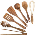 Conjunto de utensílio de cozinha de madeira de teca natural, 10 pacotes, colheres de madeira, espátula, conjunto de utensílio de cozinha para cozinhar e assar