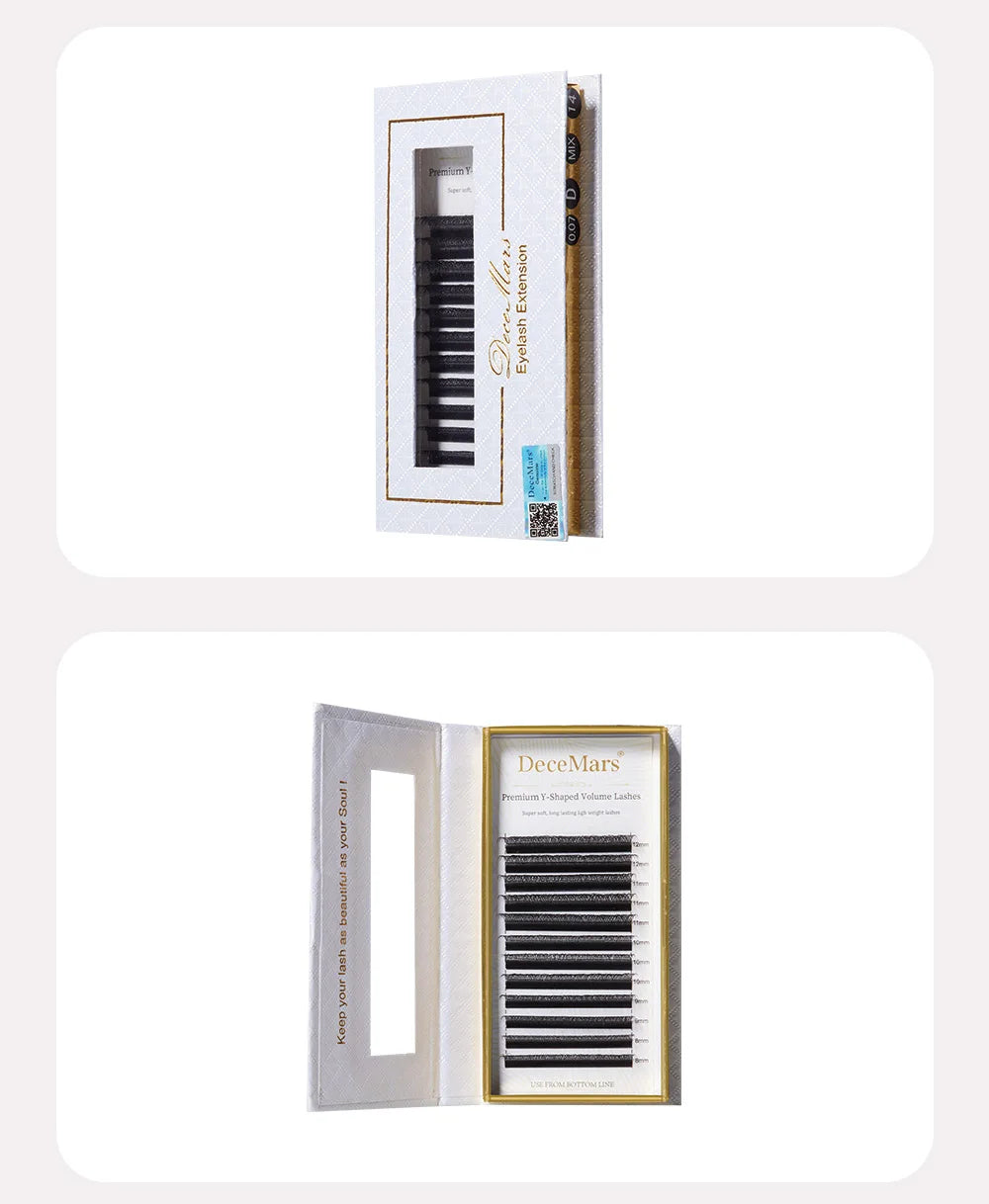 Extensão de pestanas DeceMars YY, comprimento de 6 mm a 18 mm, preta.