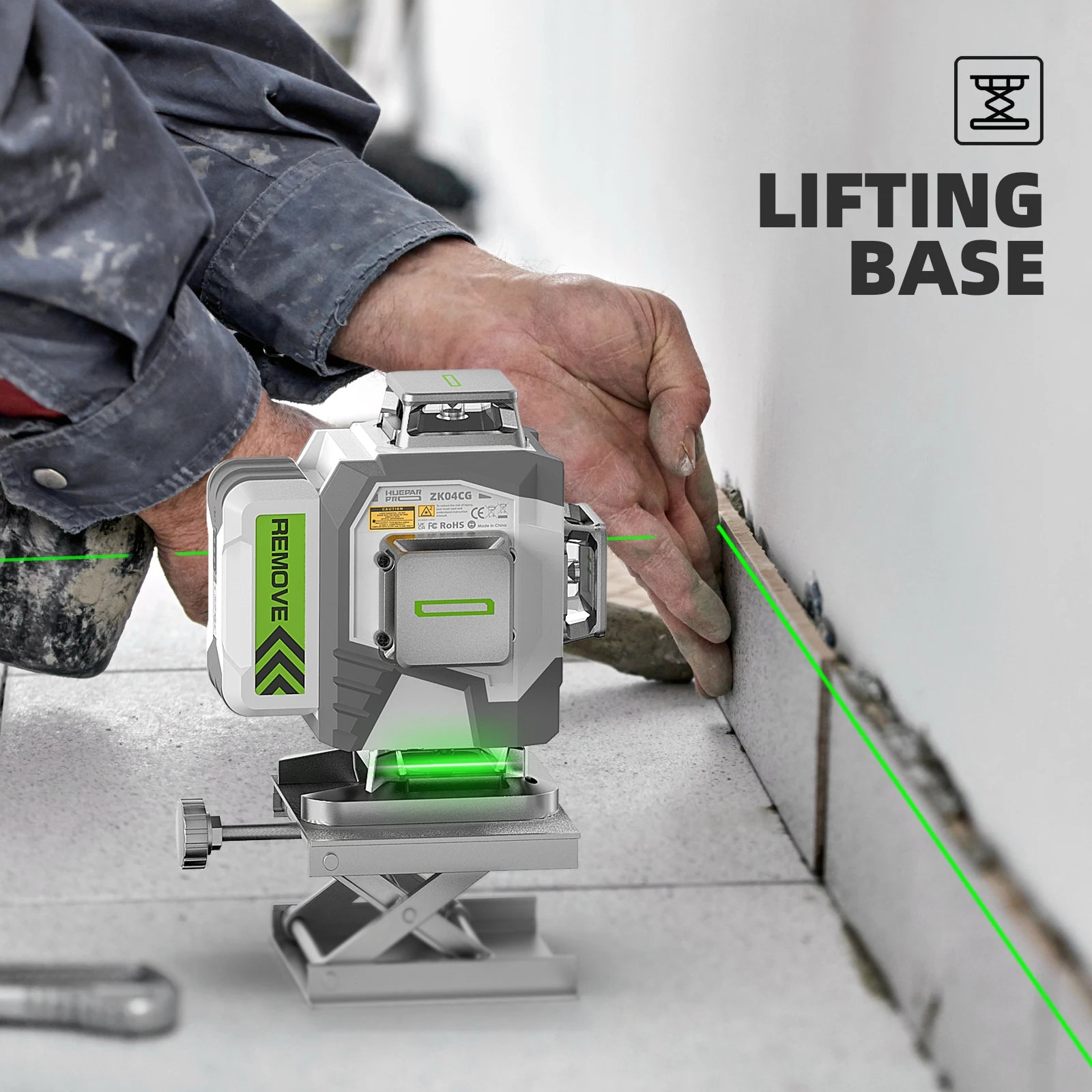 Nível laser profissional Huepar 4D com linhas cruzadas, precisão de 2 mm, autonivelante, laser verde, bateria de iões de lítio de 8000 mAh e suporte.