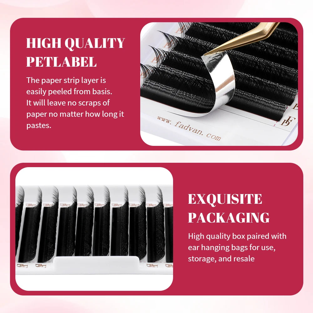 Extensão de pestanas FADVAN YY Shape 2D/3D Faux Mink L+/L/LU(M)/C/D/DD 8-15mm Preto/Castanho, Pestanas postiças pré-fabricadas com ponta dividida