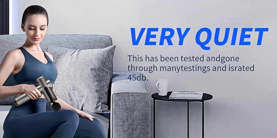 Pistola de Massagem Inteligente Quiet Strike, 8 Cabeças, Recarregável via USB, Design Ergonómico para Cintura, Pernas e Ancas, Presente Ideal para o Dia do Pai, Massajador Muscular, Acabamento Metálico Elegante, Corpo em Plástico Resistente