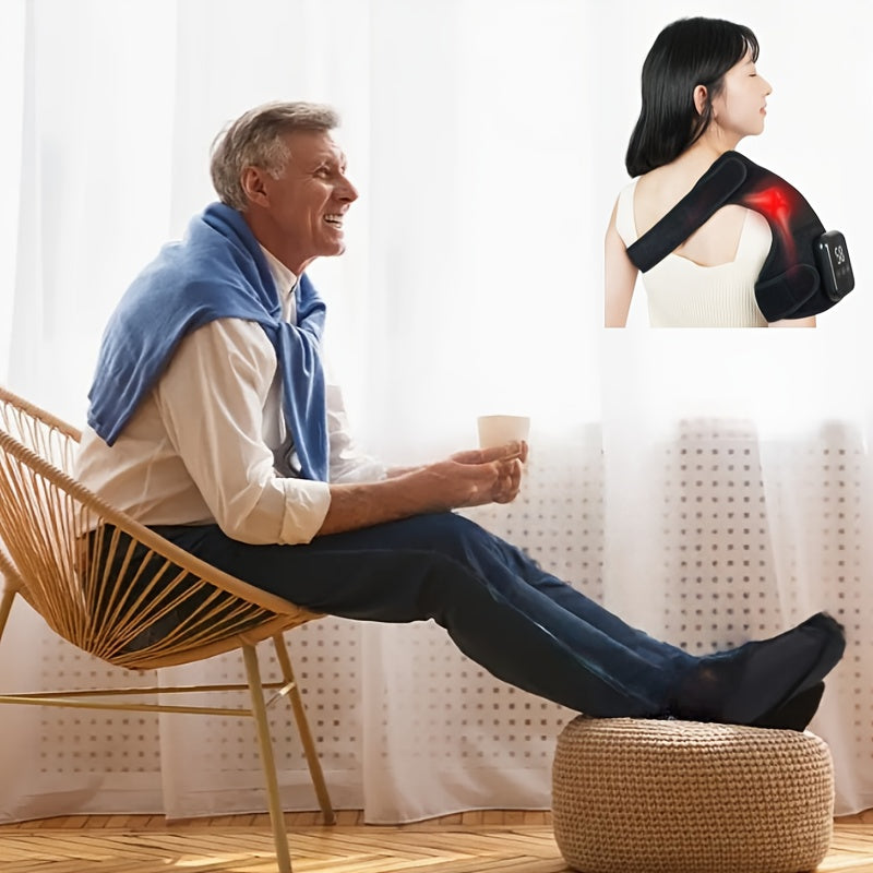 Massageador de ombros e braços modelo portátil com carregamento USB, com 3 tipos de vibração e compressa quente